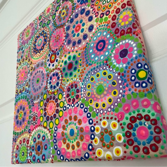 🎉🌈 ORIGINAL DOT PAINTING 10”x10” Rainbow Colorful Neon Bright Firework Dot Art - Picture 2 of 5